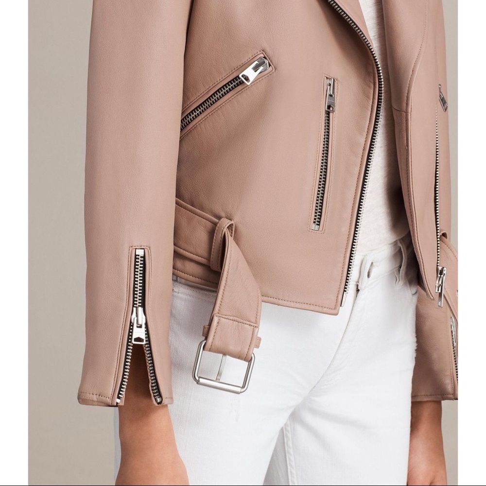 AllSaints Balfern Biker Leather Jacket Pink